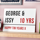 Personalised Couples 10th Tin Anniversary Street Sign